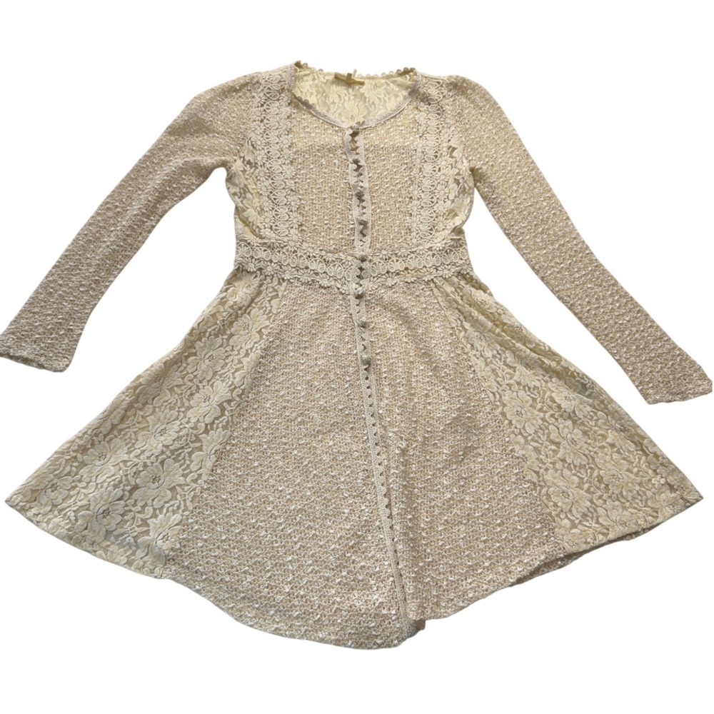 RYU Lace Long Sleeve Fit Flare Mini Dress Women S‎ Cream